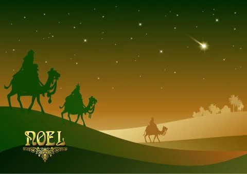 Three Wise Men are visiting Jesus Christ after His birth Stock Illustration
