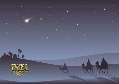 Three Wise Men are visiting Jesus Christ after His birth Stock Illustration