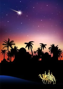Three Wise Men are visiting Jesus Christ after His birth Illustrazione stock