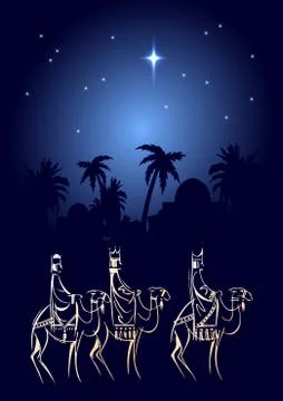 Three Wise Men are visiting Jesus Christ after His birth Illustrazione stock