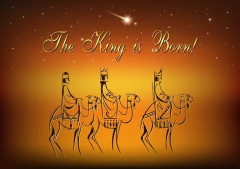 Three Wise Men are visiting Jesus Christ after His birth Stock Illustration