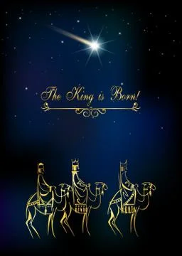 Three Wise Men are visiting Jesus Christ after His birth Stock Illustration