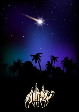 Three Wise Men are visiting Jesus Christ after His birth Stock Illustration