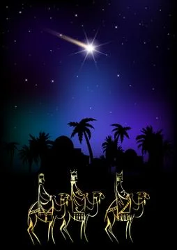 Three Wise Men are visiting Jesus Christ after His birth Illustrazione stock