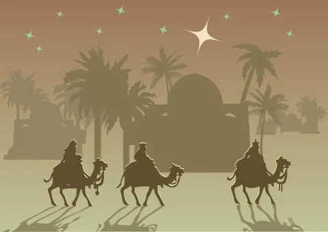 Three Wise Men are visiting Jesus Christ after His birth Illustrazione stock