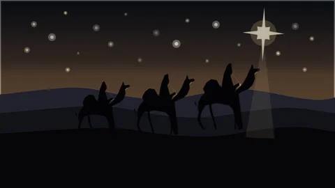 Three wise men camel journey night star animation footage Stock Footage 346543406