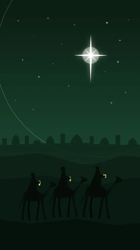 Three wise men camel journey star night pixel animation Stock Footage 346545269
