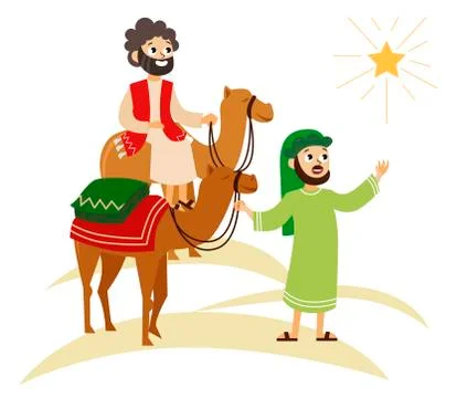 Three wise men on camels going to Bethlehem Stock Illustration