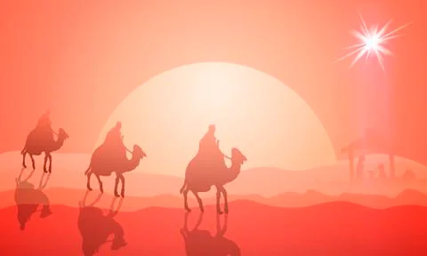 Three wise men on camels to Jesus Illustrazione stock