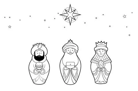 Three wise men cartoon outline vector coloring page book Stock Illustration