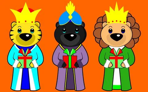 Three wise men character cartoon animals collection illustration Stock Illustration