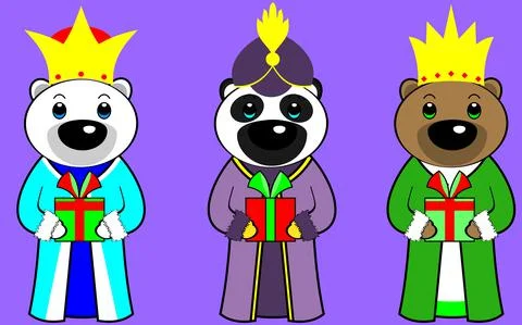 Three wise men character cartoon animals Stock Illustration