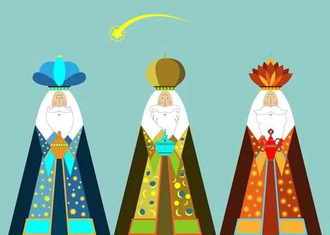 Three wise men Christmas. Three biblical Kings, Caspar, Melchior and Balthazar Stock Illustration