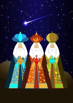 Three wise men Christmas. Three biblical Kings, Caspar, Melchior and Balthazar Stock Illustration