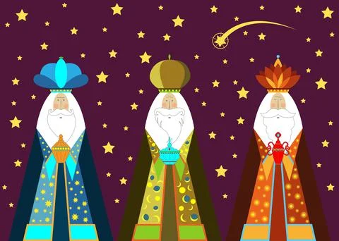 Three wise men Christmas. Three biblical Kings, Caspar, Melchior and Balthazar Stock Illustration