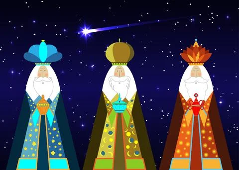 Three wise men Christmas. Three biblical Kings, Caspar, Melchior and Balthazar Illustrazione stock