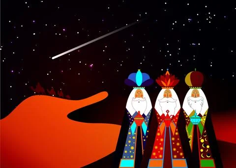 Three wise men Christmas. Three biblical Kings, Caspar, Melchior and Balthazar Stock Illustration