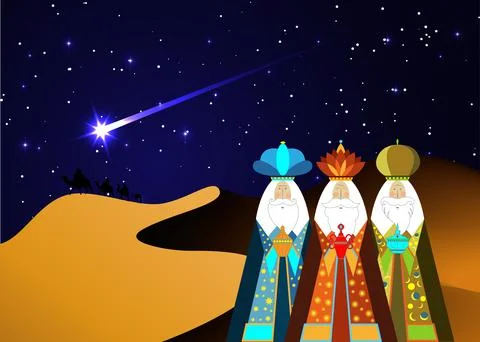 Three wise men Christmas. Three biblical Kings, Caspar, Melchior and Balthazar Stock Illustration