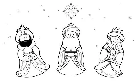 Three wise men cute cartoon outline illustration for coloring page Illustrazione stock