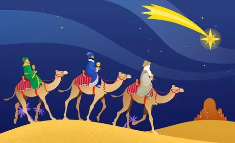 The Three Wise Men following the Star Stock Illustration