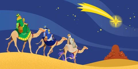 Three Wise Men on a journey to Bethlehem Stock Illustration