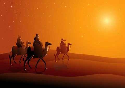 Three wise men, journey to Bethlehem Stock Illustration
