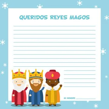 Three Wise Men letter template vector illustration for Christmas time in Spanish Illustrazione stock