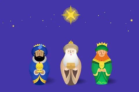 Three Wise Men, with the shape of lucky charms, presenting gifts Stock Illustration