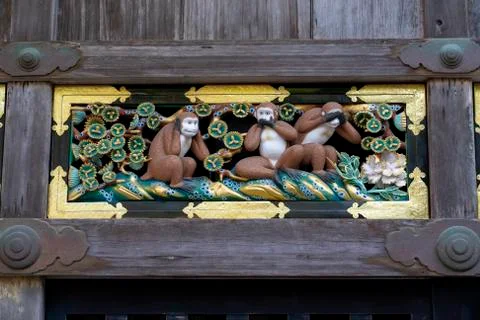 The three wise monkey, "see no evil, hear no evil, speak no evil" Stock Photos