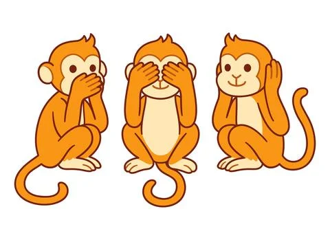 Three wise monkeys cartoon drawing Stock Illustration