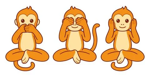 Three wise monkeys cartoon drawing Illustrazione stock