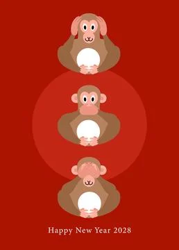 Three wise monkeys poster illustration for Lunar New Year 2028 스톡 일러스트