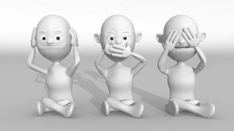 Three wise monkeys white Stock Illustration