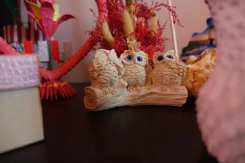 Three wise owls. Decoration objects Stock Photos