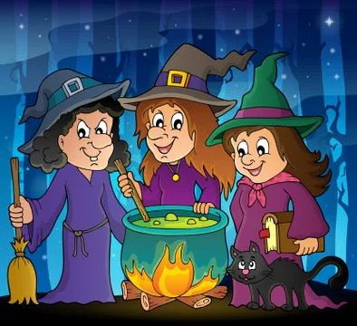 Three witches theme image - eps10 vector illustration. Illustrazione stock