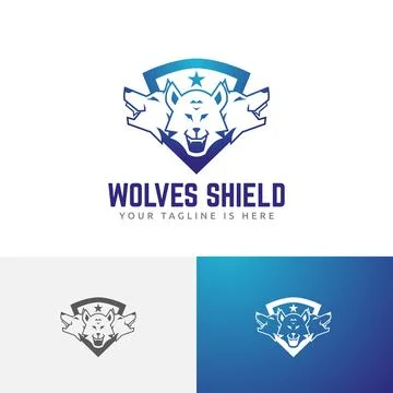 Three Wolves Head Star Shield Game Esport Logo Stock Illustration