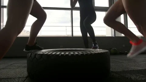 Three women train in the gym Stock Footage 80989793