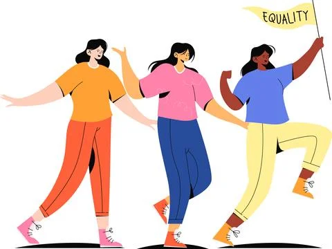 Three Women Walking in Same Direction Teamwork Unified Goal Stock Illustration