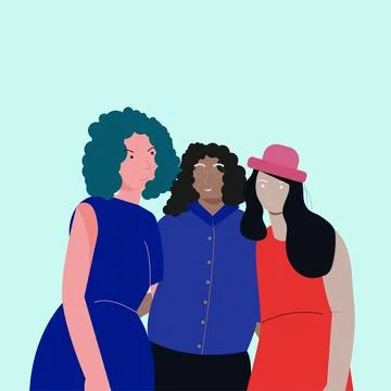 Three Women's flat art designs characters at the Women's Day concept. Stock Illustration