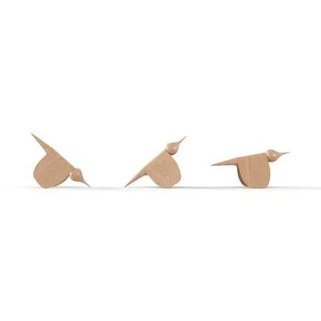 Three wooden birds, 3d rendering Stock Illustration