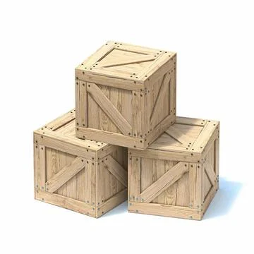 Three wooden boxes 3D Three wooden boxes 3D render illustration isolated o... Stock Photos