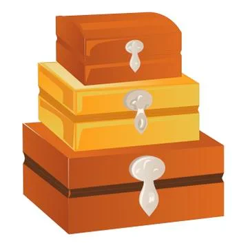 Three wooden chest of different sizes with silver trim and lock isolated on a Stock Illustration