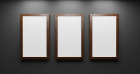 Three wooden rectangle frames isolated on black background. 3D render. 3D 스톡 일러스트