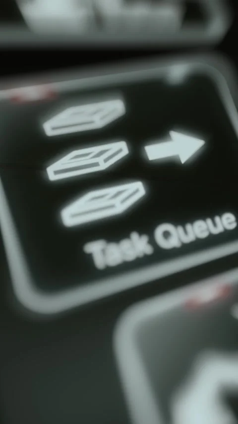 Three workflow blocks accompany Task Queue arrow vertically Video stock 344102454