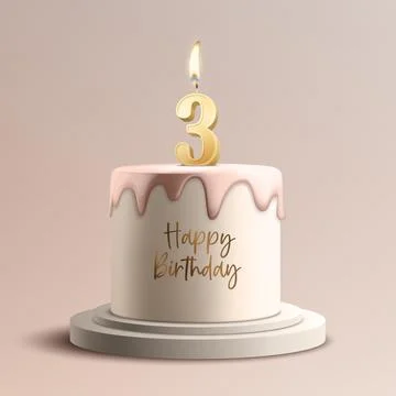 Three Years. Vector Birthday Anniversary Sweet Cake. Greeting Card, Banner with Stock-Illustration