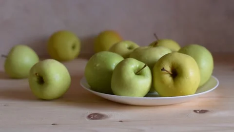 Three yellow apples close up. Gala is a clonally propagated apple  Stock Footage 186994670