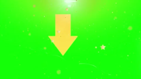 Three yellow arrows pointing downward against a vibrant green background with Stock Footage 346121029