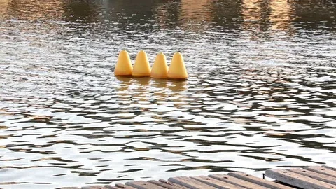 Three Yellow Buoy Floating in the Water Video stock 115508096