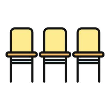 Three yellow chairs lining up in waiting room Stock Illustration