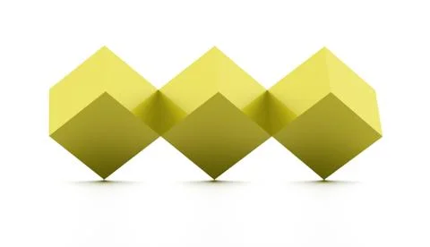 Three yellow cubes rendered on white background Stock Illustration
